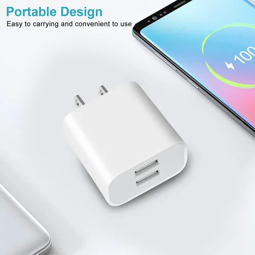 Vista 3 de Paquete de 3 cargadores de pared USB, adaptador de enchufe de doble puerto para bloque de carga de toma de pared, adaptador de corriente USB