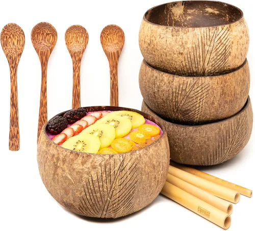 Vista 8 de Rainforest Bowls Cuenco de coco de palmera – Cuenco de arte sostenible inspirado en la naturaleza – Hecho a mano de una cáscara de coco recuperada