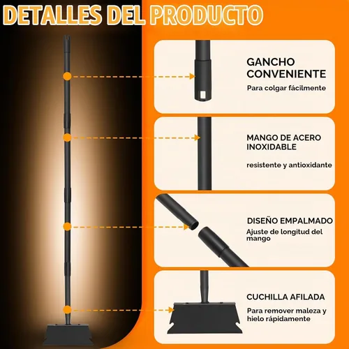 Vista 5 de Raspador de Pala Plana para Jardín, Pala Multifuncional de Limpieza de Jardín con Mango Largo de 59 Pulgadas, Raspador de Piso Resistente
