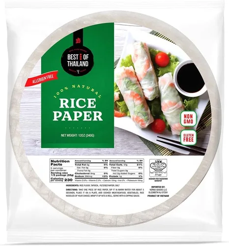 Vista 11 de Best of Thailand [Redonda] Envolturas de papel de arroz integral 1 paquete Perfectas para rollitos de primavera frescos y dumplings Sin OGM, sin