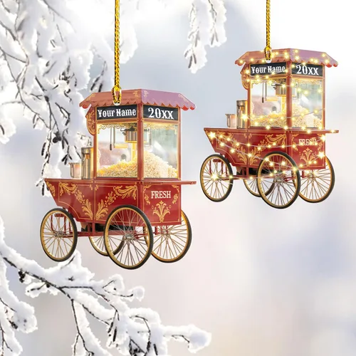 Vista 9 de Adorno de Navidad personalizado de máquina de palomitas de maíz 2025, caja de palomitas de maíz plana 2D, decoración de árbol, regalo único