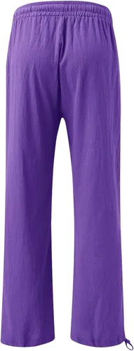 Vista 3 de SHAOBGE Pantalones palazzo de verano para mujer, cintura alta, pierna ancha, casual, cintura elástica, pantalones de playa con bolsillos