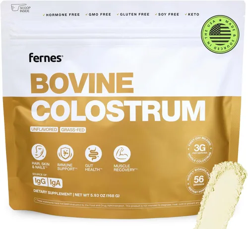 Vista 6 de Polvo de calostro bovino entero alimentado con pasto para mujeres y hombres, ordeño del primer día, sin OMG, sin soja, keto, sin gluten, 28