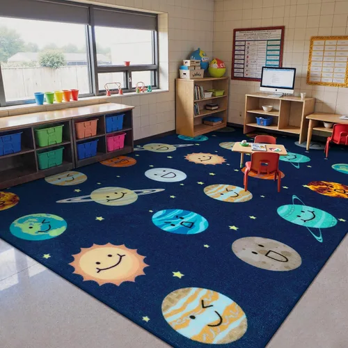 Vista 11 de STARUIA Alfombra de aula con cara sonriente de planeta, 5 x 7.6 pulgadas, alfombra educativa circular para aula, preescolar, guardería, alfombra