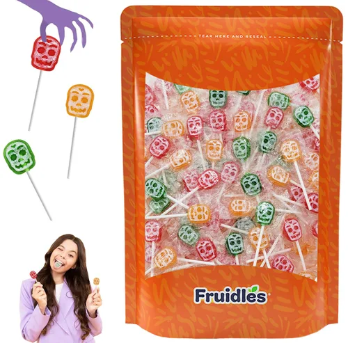 Vista 5 de Fruidles 30 unidades de caramelos de piruleta multicolor para tatuajes de Halloween, ideal para rellenos de bolsas de golosinas de Halloween
