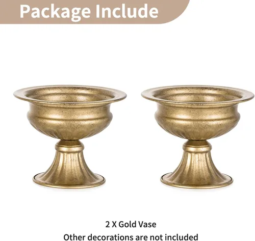 Vista 6 de NUPTIO Jarrones de oro envejecido para centros de mesa: 2 piezas de jarrones pequeños de compota para flores - Decoración de cuenco de pedestal
