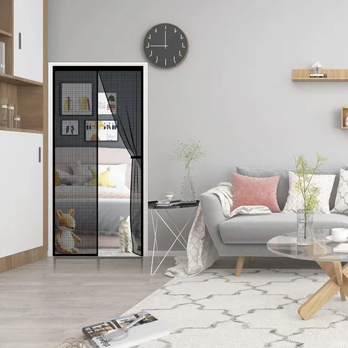 Vista 5 de Puerta mosquitera magnética – Imanes autosellantes, cierre de red de malla reforzada de fibra de vidrio resistente para puerta corredera, patio