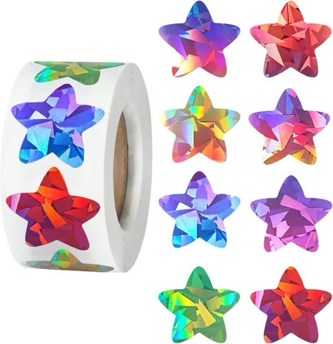 Vista 10 de Anwyll Calcomanías de estrellas – 500 calcomanías de 1 pulgada con purpurina colorida en forma de estrella para recompensa, aula, autoadhesivas