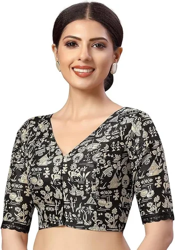 Vista 3 de Blusa de algodón puro con estampado Sari Ajrak de aspecto fresco, confeccionada para mujer