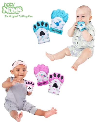 Vista 4 de ® Paquete de manoplas de dentición Patas de mordedor de unicornio azul y rosa de dinosaurio