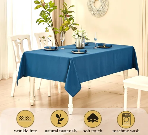 Vista 4 de Mantel rectangular de lino texturizado impermeable y sin arrugas, mantel de granja resistente a las manchas, mantel decorativo de tela para mesa
