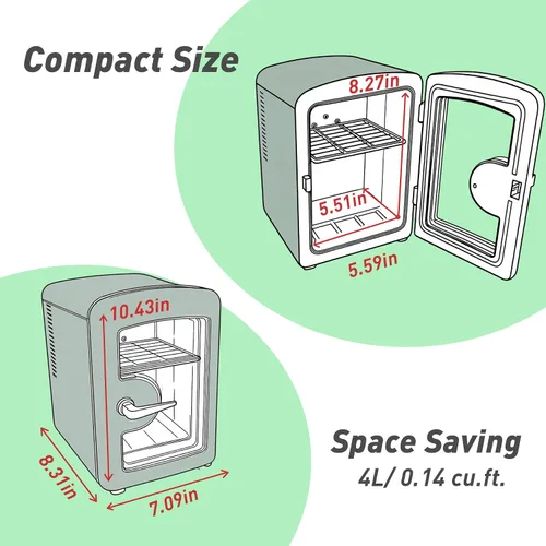 Vista 7 de Iceblue Mini nevera para el cuidado de la piel con ventana de visión, 4 litros/6 latas, mini refrigerador compacto de maquillaje para belleza