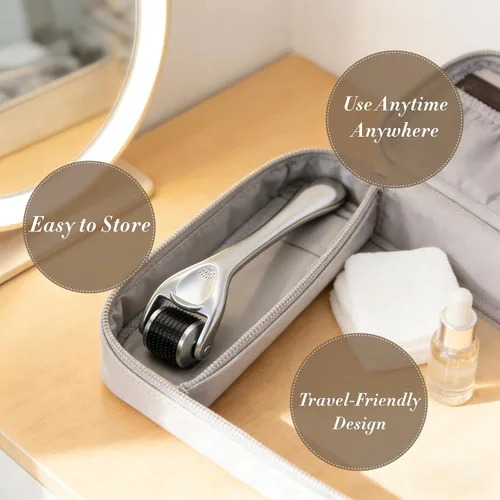 Vista 7 de Derma Roller - Rodillo de microagujas de titanio - Rodillo de microagujas 540 para cuidado de la piel y aseo - Rodillo de microagujas premium