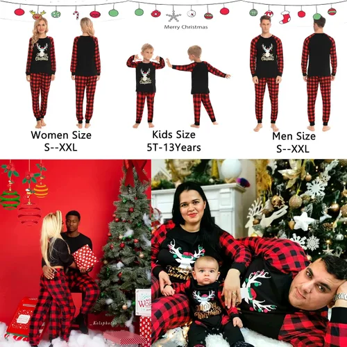 Vista 8 de SWOMOG Pijamas de Navidad familiares a juego, pijamas de Navidad para familia, parejas, adolescentes, niños, niñas, festival de ropa de dormir