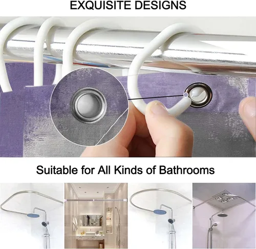 Vista 4 de Lnond 4 Piezas Juegos de Cortinas de Ducha de Baño Moradas con Alfombras, Arte de Pintura Púrpura y Gris Juegos de Baño con Cortina de Ducha