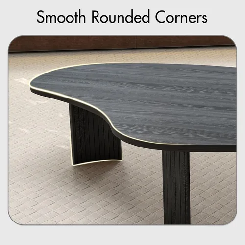 Vista 6 de Hyfirm Juego de mesa de centro anidable irregular negra con patas de madera estriada Tapas de chapa de fresno, patas de madera maciza acanaladas