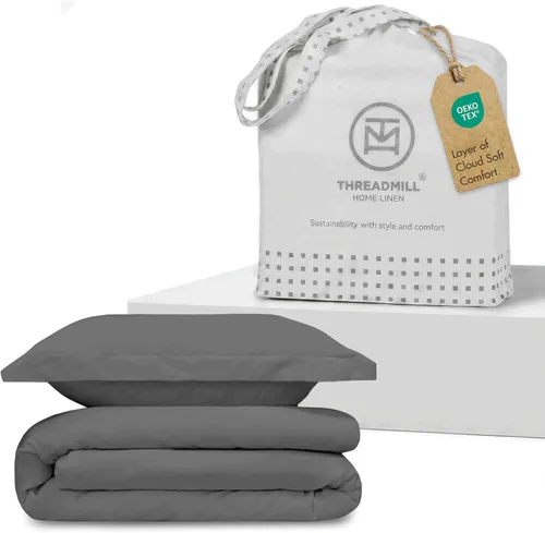 Vista 11 de Threadmill - Juego de funda de edredón de tamaño individual y color beige, funda de edredón transpirable, juego de 2 piezas de funda de edredón