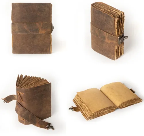 Vista 2 de NomadCraftsCo. Diario de cuero vintage, cierre de cerradura, diario de libro de sombras, diario grimorio, diario de bruja, diario vintage de 240