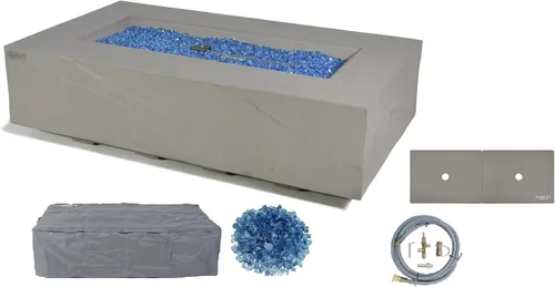Vista 77 de Elementi+ Mesa de Fuego de Gas Colorado de Hormigón Fundido de 56" Rectangular, Hoguera al Aire Libre con Ignición Electrónica Incluye Cubierta