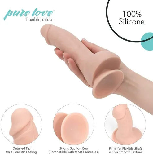 Vista 2 de Pure Love - Vibrador de silicona con ventosa, 7.5 in, color beige, juguete sexual para adultos