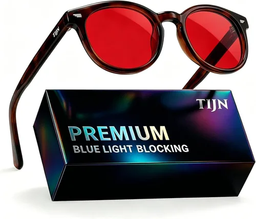Vista 22 de TIJN Gafas de bloqueo de luz azul para hombres y mujeres, gafas de montura redonda gruesa vintage