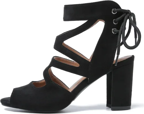 Vista 6 de fereshte Women's Lace-Up Gladiator Sandals, Block Heel Open Toe Strappy Shoes