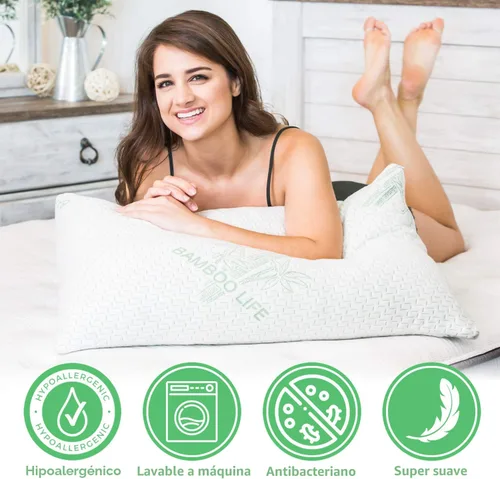 Vista 2 de Elif - Almohadas tamaño Queen para dormir, almohada refrescante de espuma viscoelástica triturada con funda extraíble para dormir de espalda