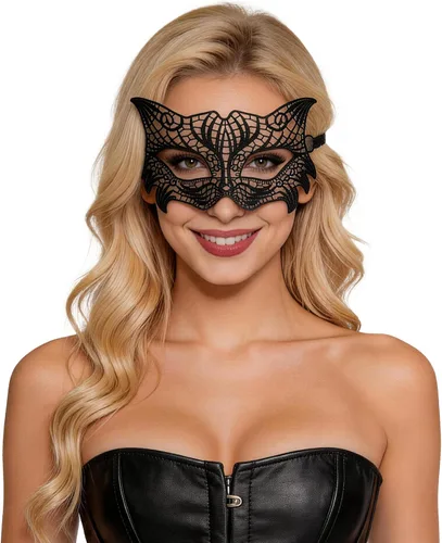 Vista 9 de Bonnie Z. Leonardo Máscaras de mascarada para mujer A-gato negro