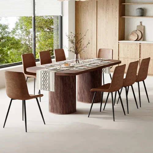 Vista 44 de Mesa de comedor extra larga de 78.7 pulgadas para 6-10 personas, mesa de cocina moderna con bases estriadas, mesa de comedor rectangular de granja
