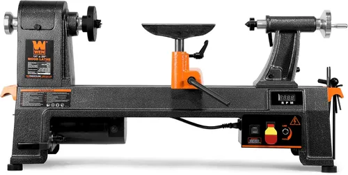 Vista 4 de WEN 34035 Torno de madera de sobremesa de velocidad variable de 6 amperios, 14 x 20 pulgadas, y juego de mandril autocentrante de 4 mordazas LA4444