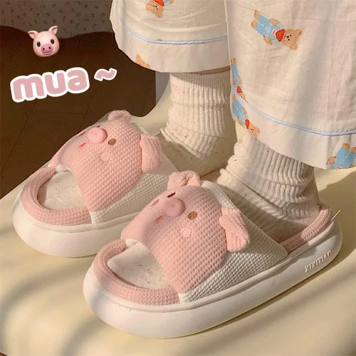 Vista 5 de CEINOM Pantuflas de cerdo de dibujos animados para mujer, pantuflas de casa kawaii, pantuflas lindas para mujeres y hombres, pantuflas de piso