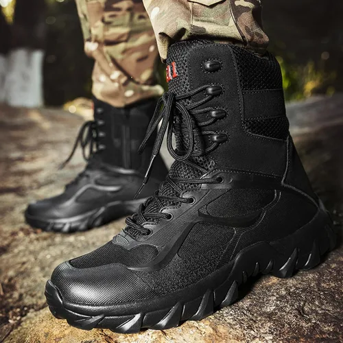 Vista 3 de Botas de nieve tácticas para hombre, botas tácticas altas con Negro