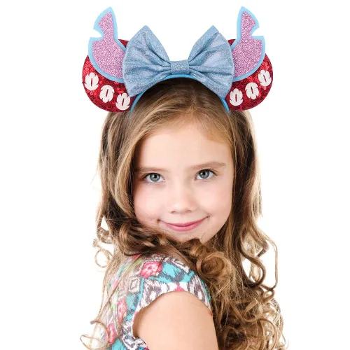 Vista 4 de JIAHANG Diadema de lazo con lentejuelas y orejas de ratón banda de pelo con alas de mosca decoración brillante para festivales disfraz de cosplay