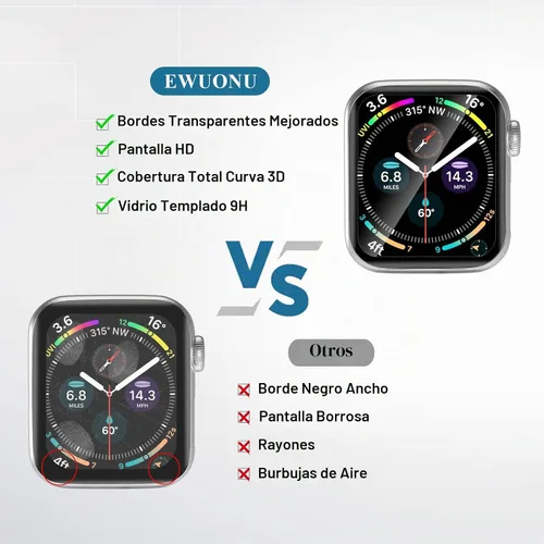 Vista 4 de Protector de pantalla de vidrio templado de 1.575 pulgadas (1.575 in), compatible con Apple Watch Series 6/5/4/SE 3, EWUONU cobertura completa