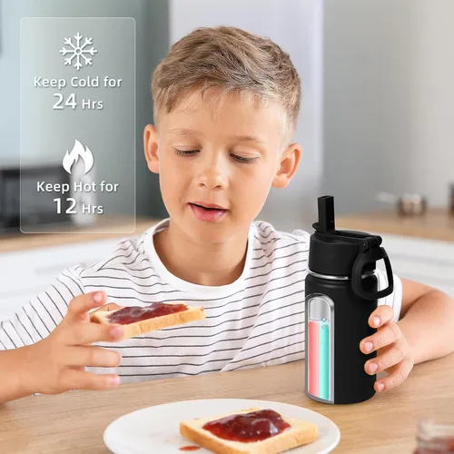 Vista 6 de Volhoply Botella de agua de acero inoxidable aislada de 14 onzas con tapa de pajita y funda de silicona, sin BPA, fácil de usar para niños y niñas