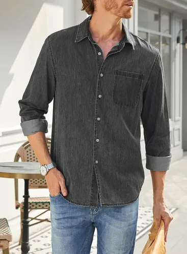 Vista 8 de JMIERR Mens Denim Shirts Casual 100% Cotton Long Sleeve Button Down Shirt