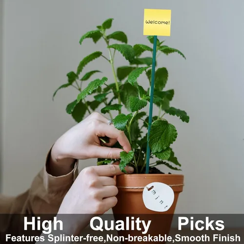 Vista 7 de 50 estacas de madera de 18 pulgadas para plantas de jardín, tomate, estacas y soportes para plantas en maceta, viene con 100 lazos verdes
