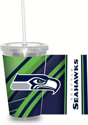 Vista 27 de Vaso transparente de fútbol NFL de 16 onzas con popote para fanáticos de la NFL