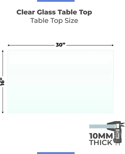 Vista 3 de Mesa rectangular transparente de vidrio templado de 16 x 30 pulgadas, borde pulido de lápiz de 3/8 pulgadas de grosor, resistente a los arañazos