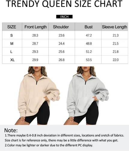 Vista 7 de Trendy Queen Sudaderas de gran tamaño con cremallera de un cuarto para mujer, sudaderas con capucha con media cremallera con bolsillos, cuello
