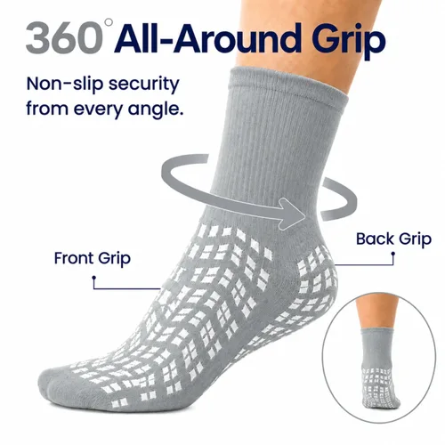 Vista 2 de HCS - Calcetines de hospital antideslizantes XL con agarres para mujeres y hombres (6 pares) – Calcetines antideslizantes de banda de rodadura 360
