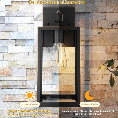 Vista 3 de SHINE HAI Farol de pared para exteriores del atardecer al amanecer, lámpara con sensor exterior con toma de base E26, aplique de pared impermeable