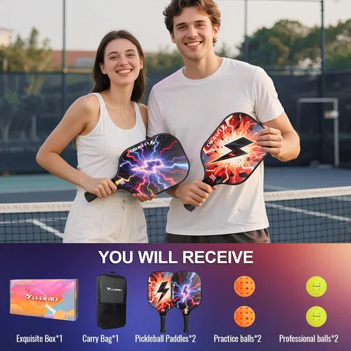 Vista 7 de Pickleball Paddles Set of 2 Paddles 4 Balls and 1 Bag Pickleball Set 16MM Fiberglass Pickleball Paddle for Men Women, Pickleball Gifts for Women/Men