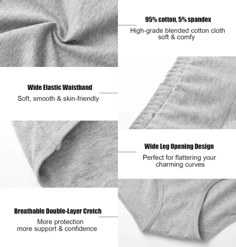 Vista 3 de QOVOQ Ropa interior de algodón de cintura alta para mujer, bragas elásticas suaves y cómodas para mujer, paquete múltiple