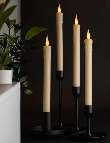 Vista 6 de Paquete de 6 velas LED de 10 pulgadas sin llama de cera real de color marfil con control remoto, botón de encendido/apagado, regulable, modo