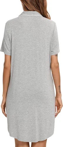 Vista 76 de Samring Camisón de pijama para mujer, manga corta/larga, con botones, camisón para dormir, camisón para novio, talla XXL