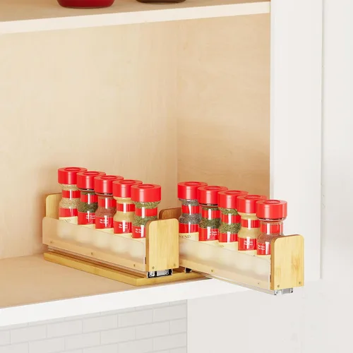 Vista 10 de SpaceAid Organizador de especias extraíble de bambú para gabinete, organizador de condimentos deslizante y resistente para despensa de cocina