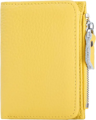 Vista 12 de Cartera pequeña de piel suave para mujer, con bloqueo RFID, con bolsillo con cremallera, billetera plegable, color negro
