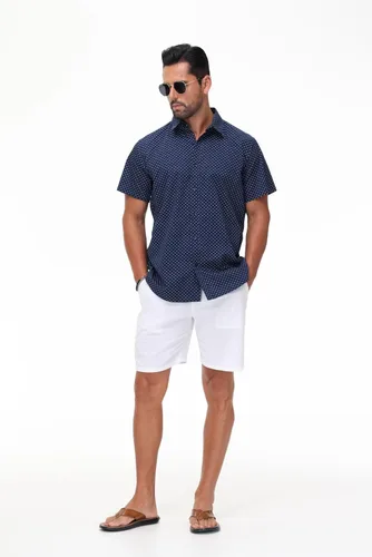 Vista 7 de MUSE FATH Camisa de vestir estampada para hombre-Algodón Casual Manga Corta Camisa de ajuste regular