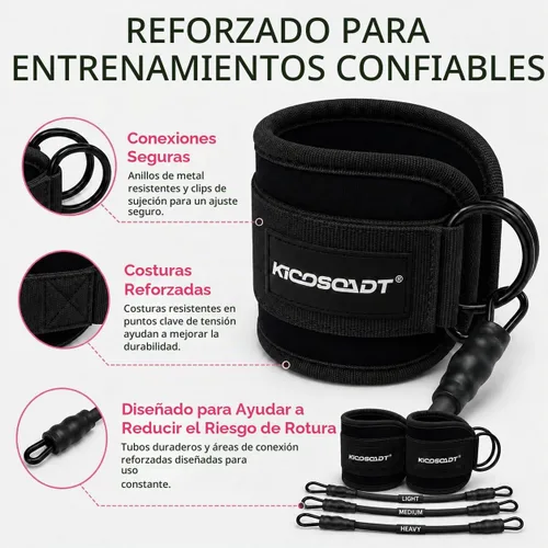 Vista 3 de Ankle Resistance Bands with Cuffs, Natural Latex Tubes, 3 Levels for Leg and Glute Workouts, Padded Ankle Straps for Kickbacks, Hip Training and